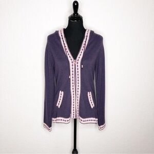 Alpaca Imports Peru purple white trim full‎ zip hooded sweater size Large